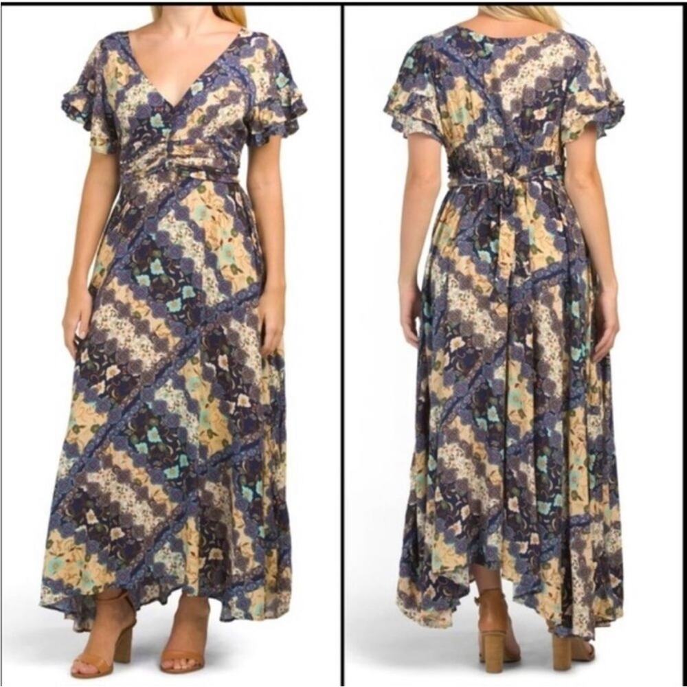 Abel The Label Med Anthropologie Ghandi Blue Floral Maxi Dress